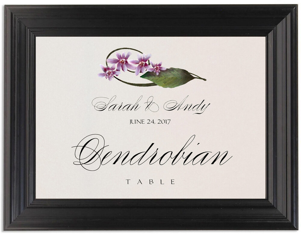 Framed Photograph of Purple Calypso Orchid Table Names