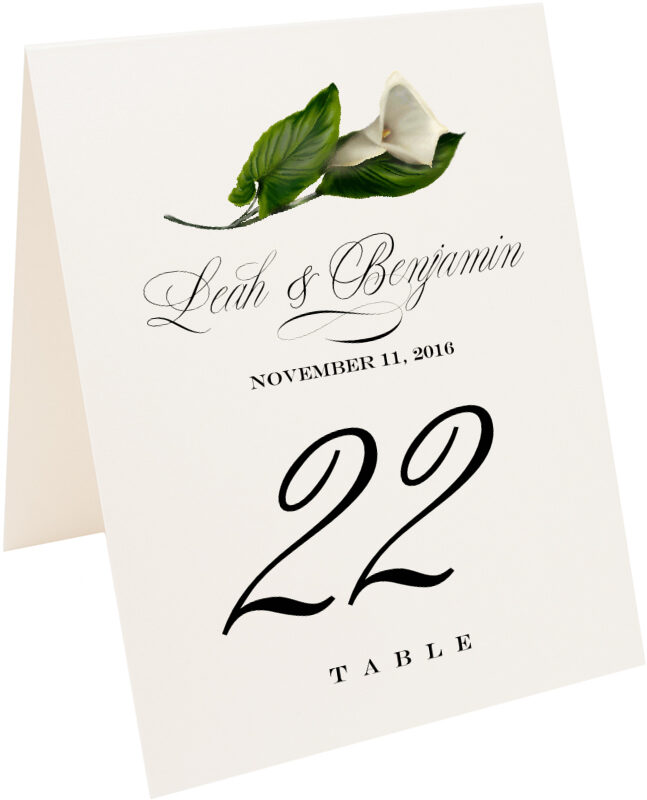 Photograph of Tented Calla Lily Monogram Table Numbers