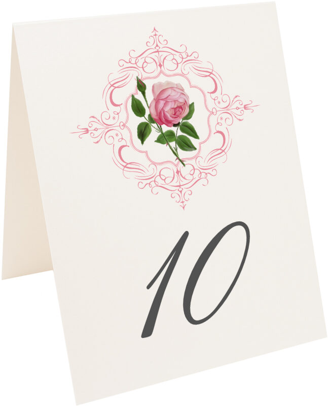 Photograph of Tented Pink Tea Rose Table Numbers