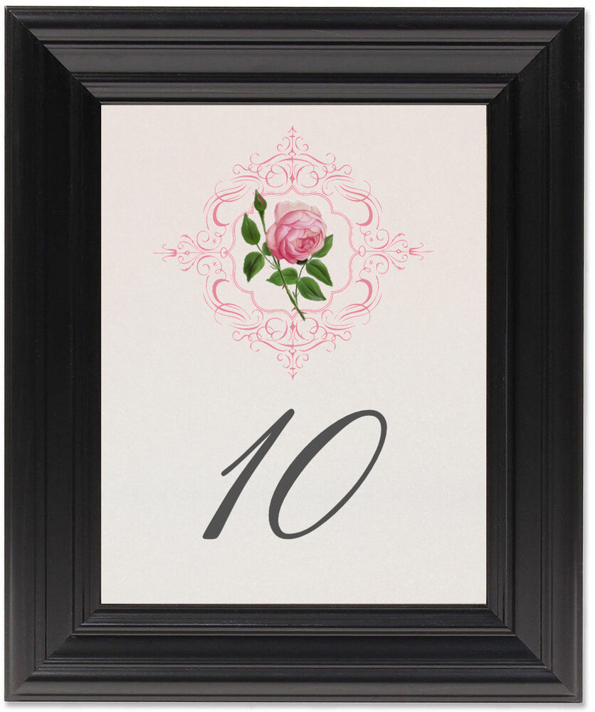 Framed Photograph of Pink Tea Rose Table Numbers