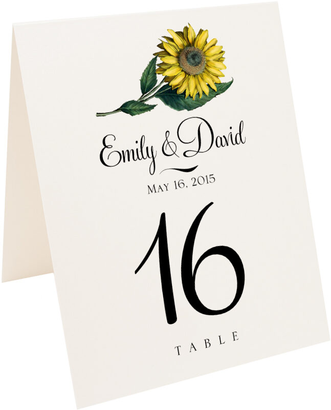Photograph of Tented Sunflower Table Numbers
