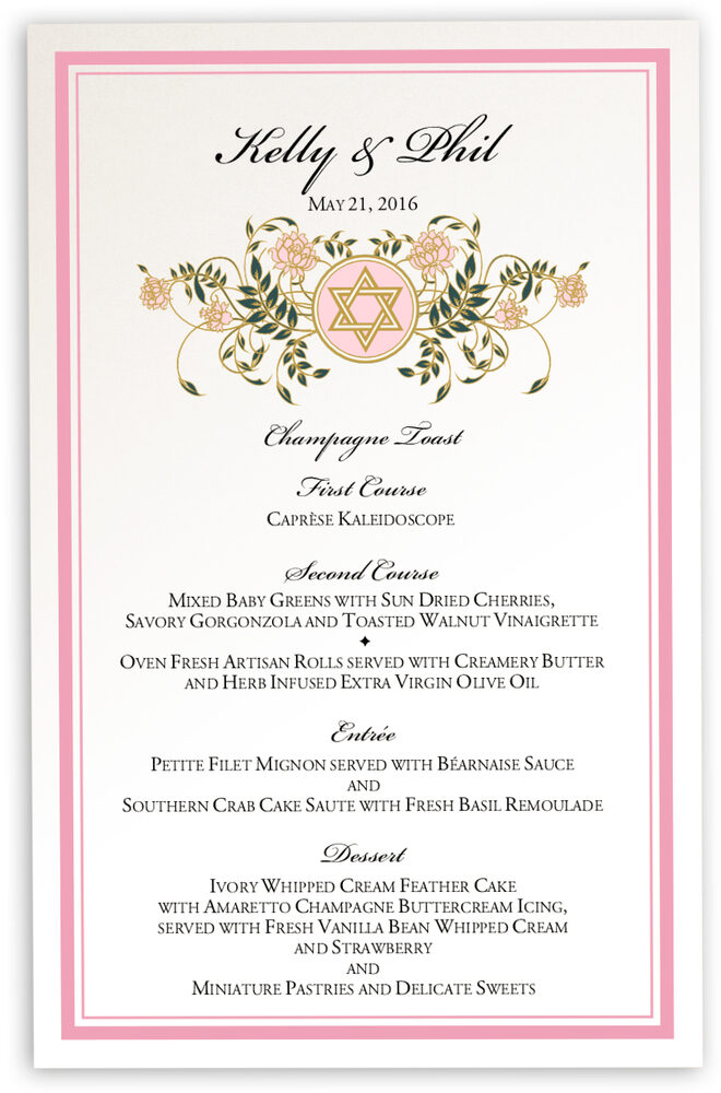 Photograph of Colorful Shield of David Wedding Menus