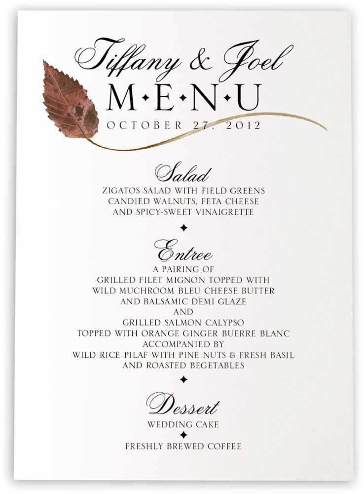 Photograph of Wispy Leaves Wedding Menus