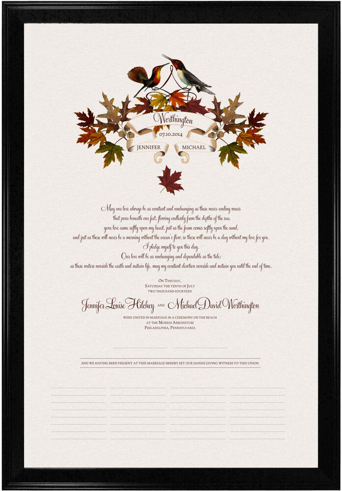 Photograph of Autumn Leaf Banner Wedding Certificates