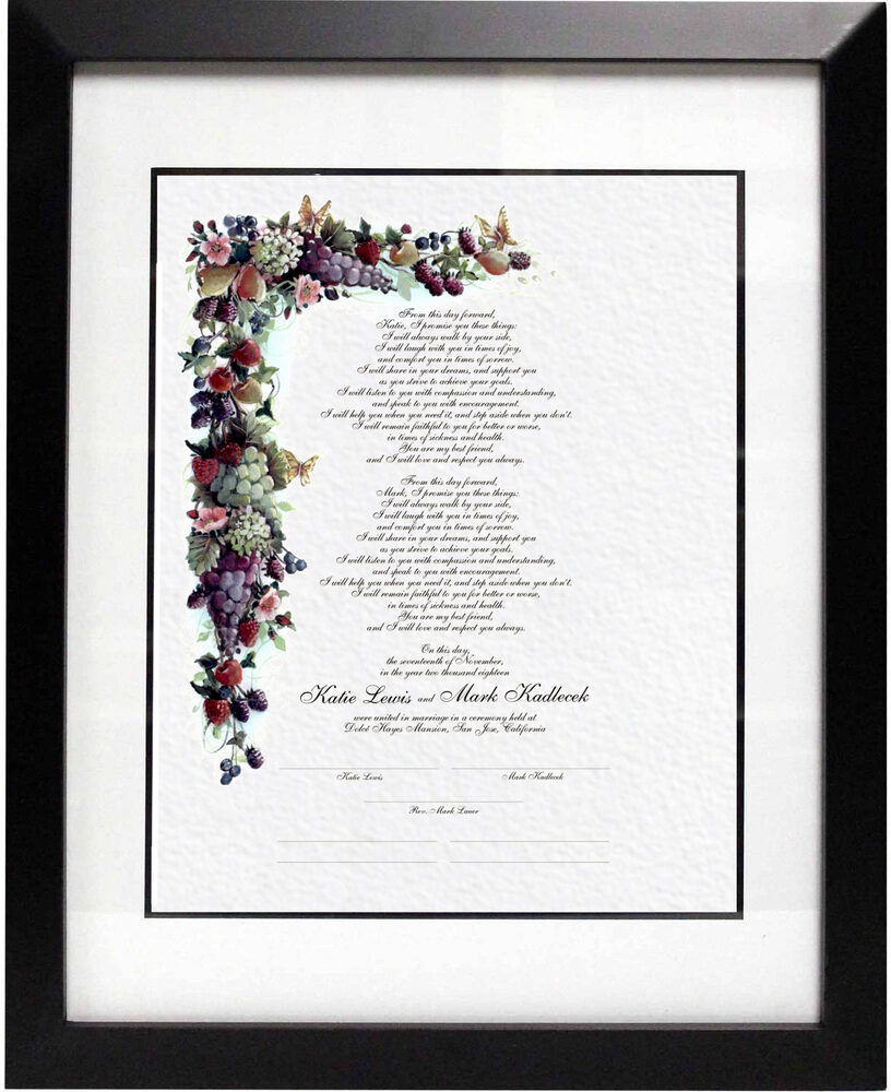 Photograph of Fruit and Butterflies Wedding Certificates