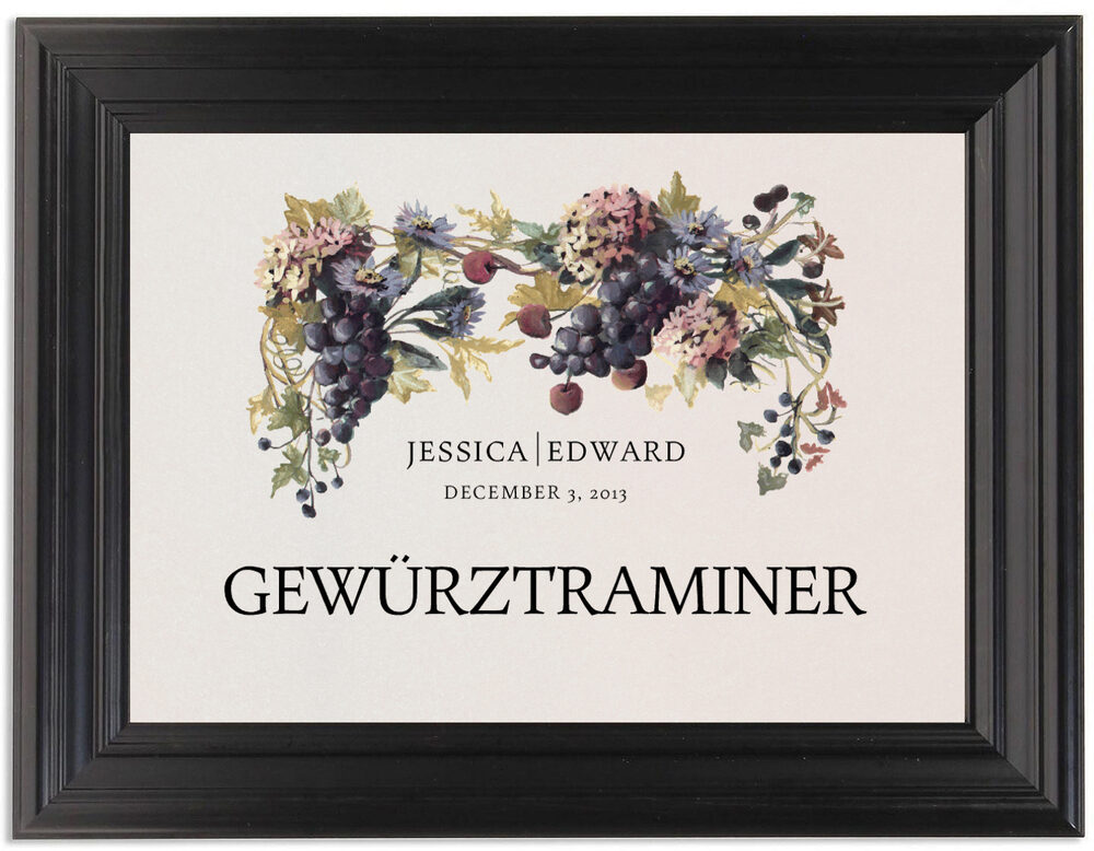 Framed Photograph of Blue Grapes Cascade Table Names