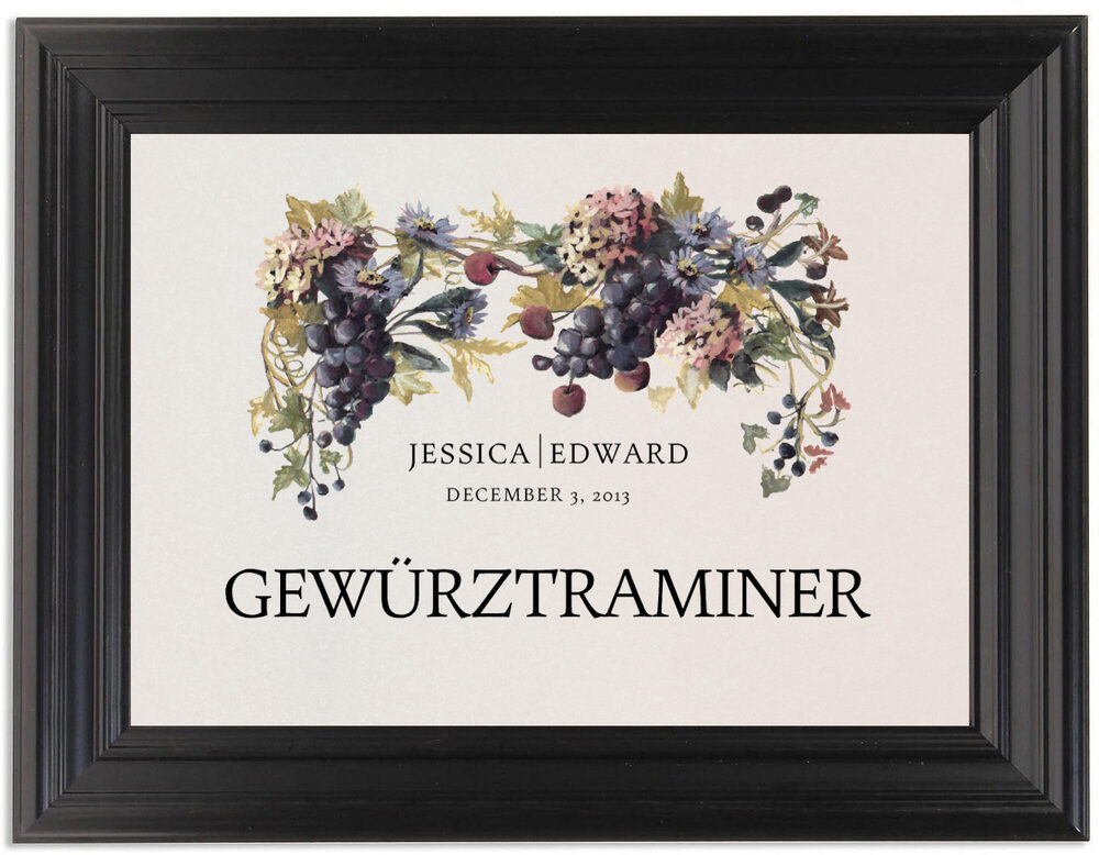 Framed Photograph of Blue Grapes Cascade Table Names
