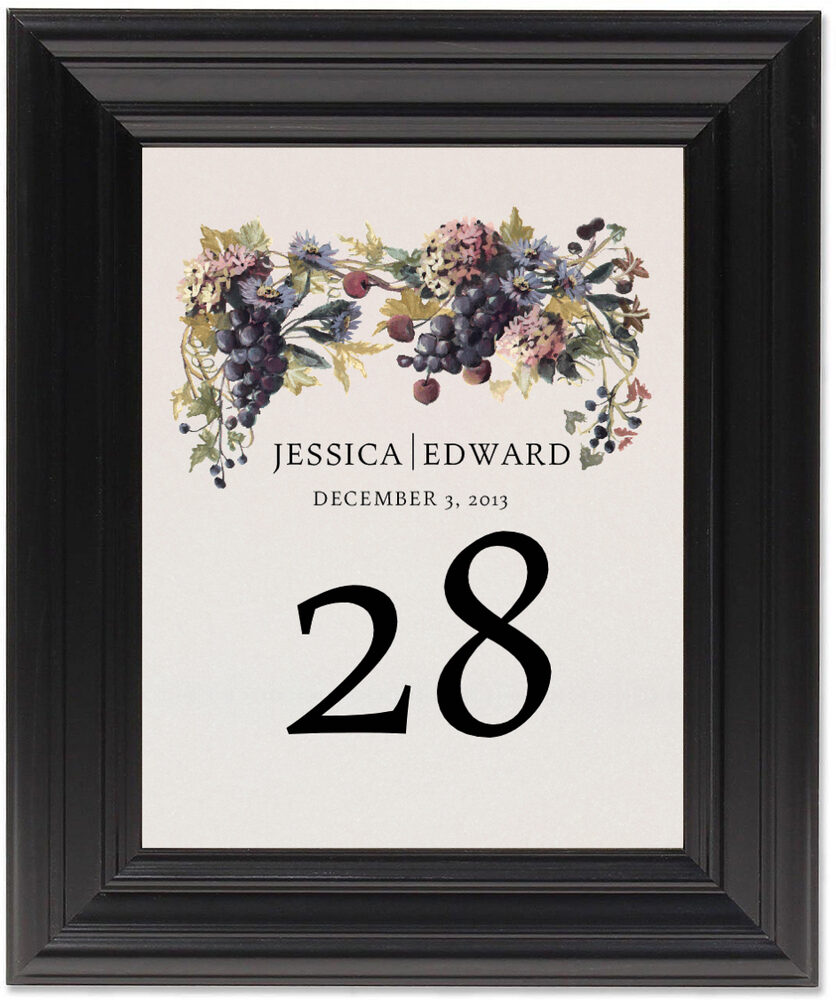 Framed Photograph of Blue Grapes Cascade Table Numbers