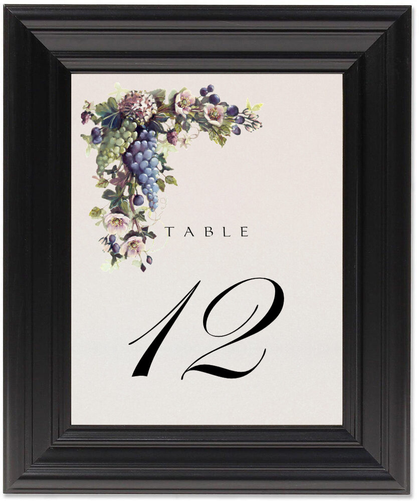 Framed Photograph of Green and Blue Grapes Table Numbers