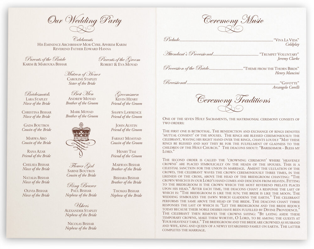 Photograph of Celtic Leaf and Watermark Wedding Programs