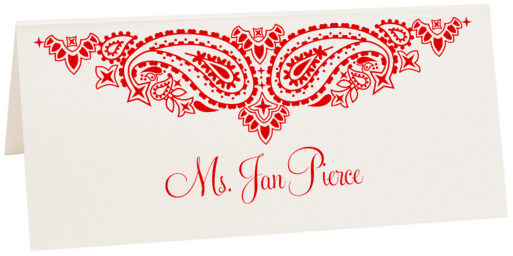 Photograph of Tented Paisly Bandana Monogram Place Cards