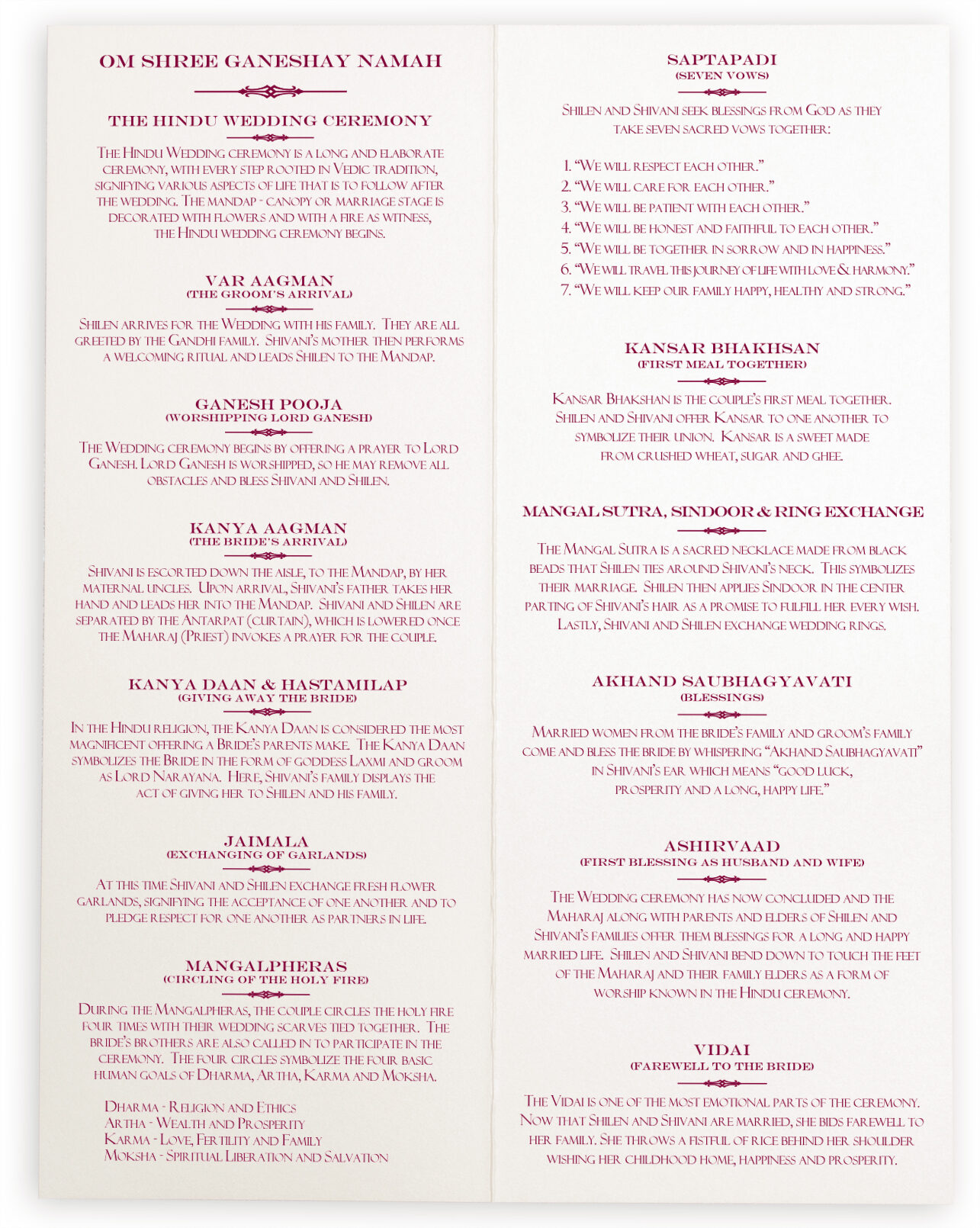 Indian Wedding Program Book With Ganesha And Hindu Wedding