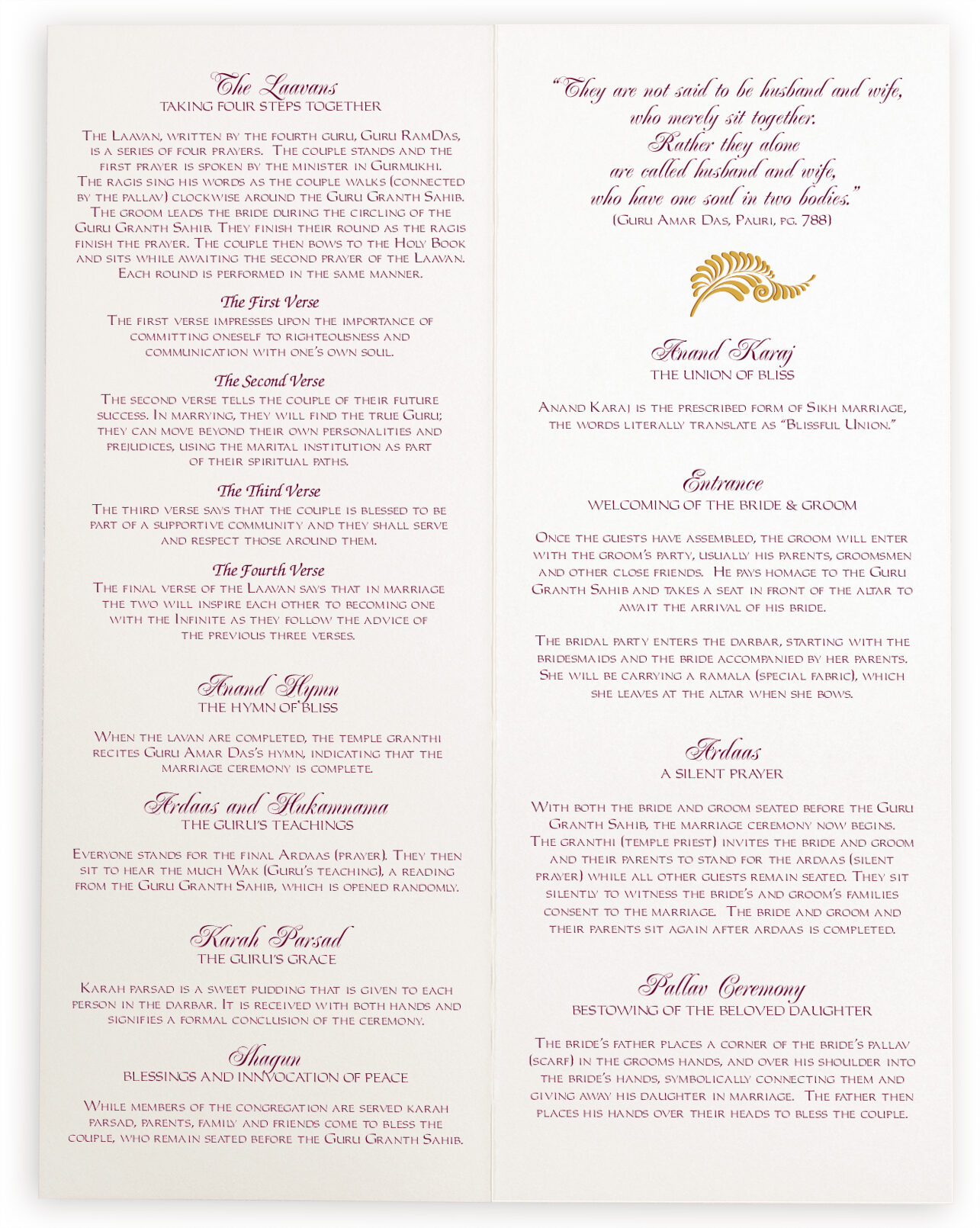 Hindu Wedding Ceremony Booklet With Peacock Design And Wedding