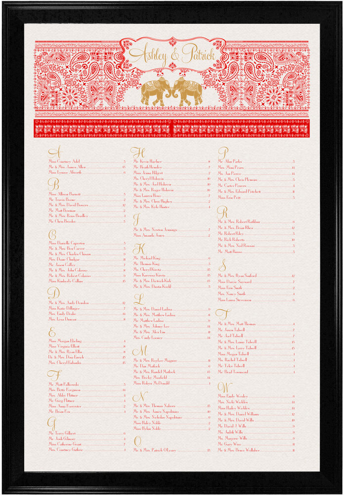 Photograph of Paisley Bandana Elephants Seating Charts