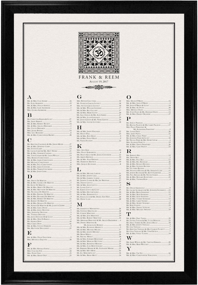 Photograph of Square Om Monogram Pattern Seating Charts