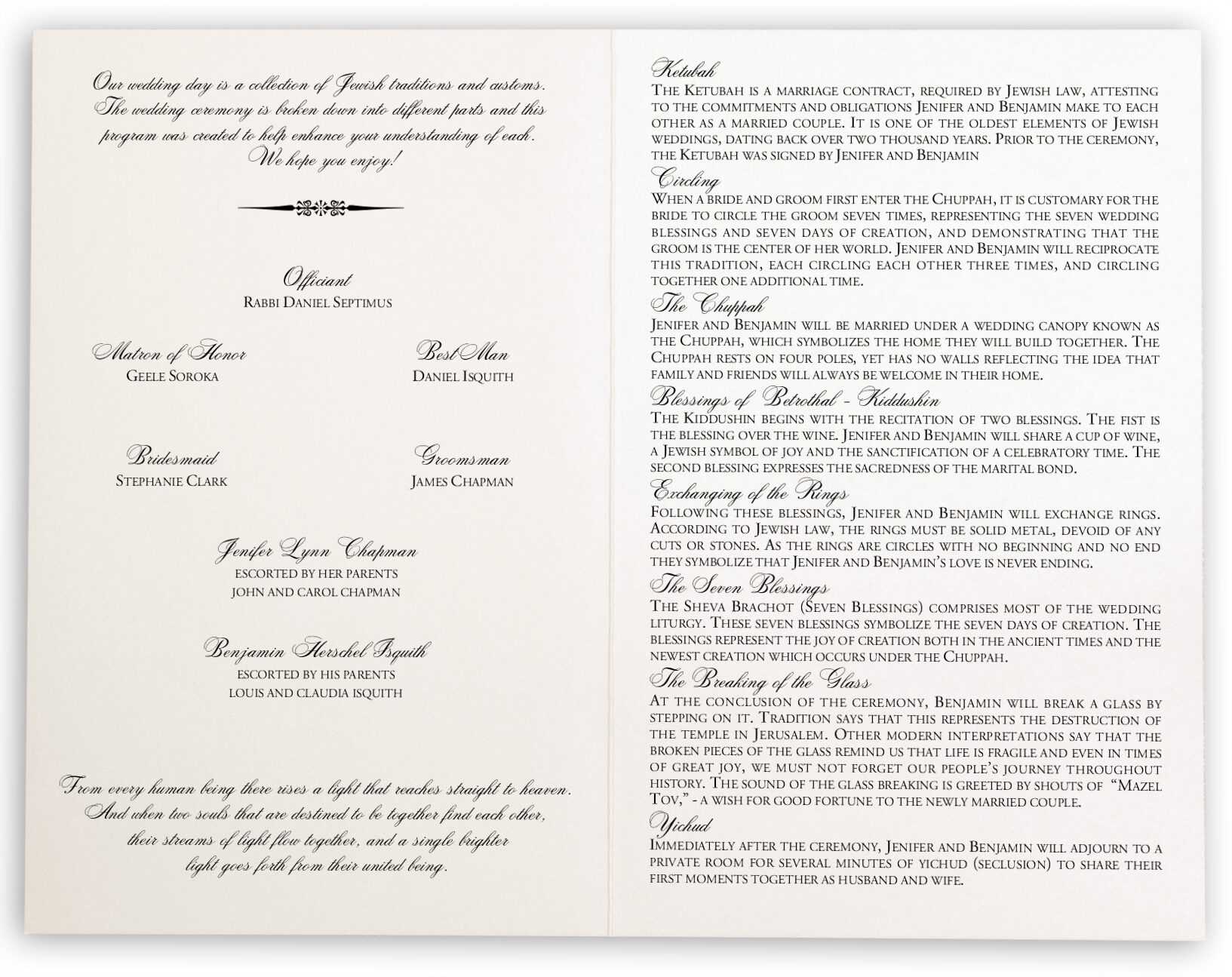Jewish Wedding Programs with Jewish wedding traditions and customs