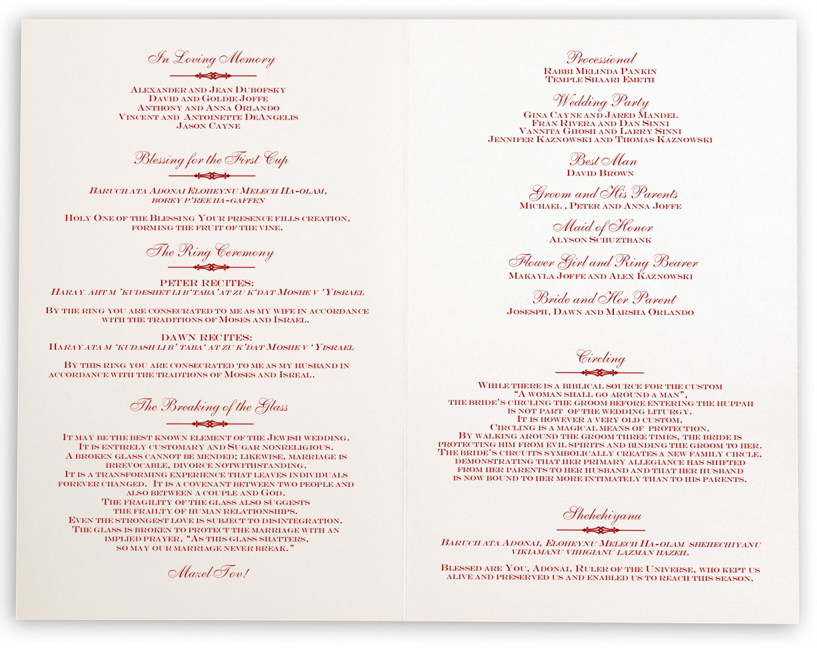 Elegance And Engravers Jewish Wedding Ceremony Program Jewish