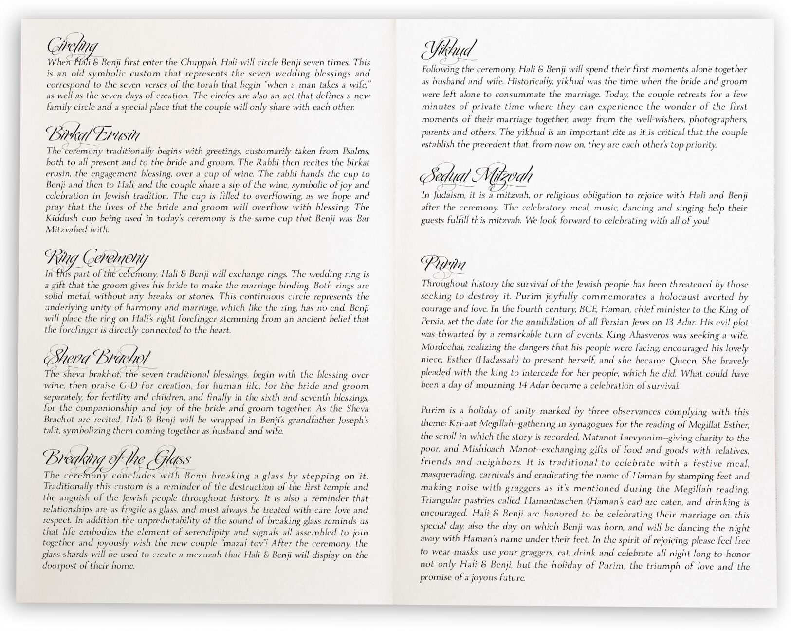 Jewish Wedding Programs And Jewish Program Wording Templates