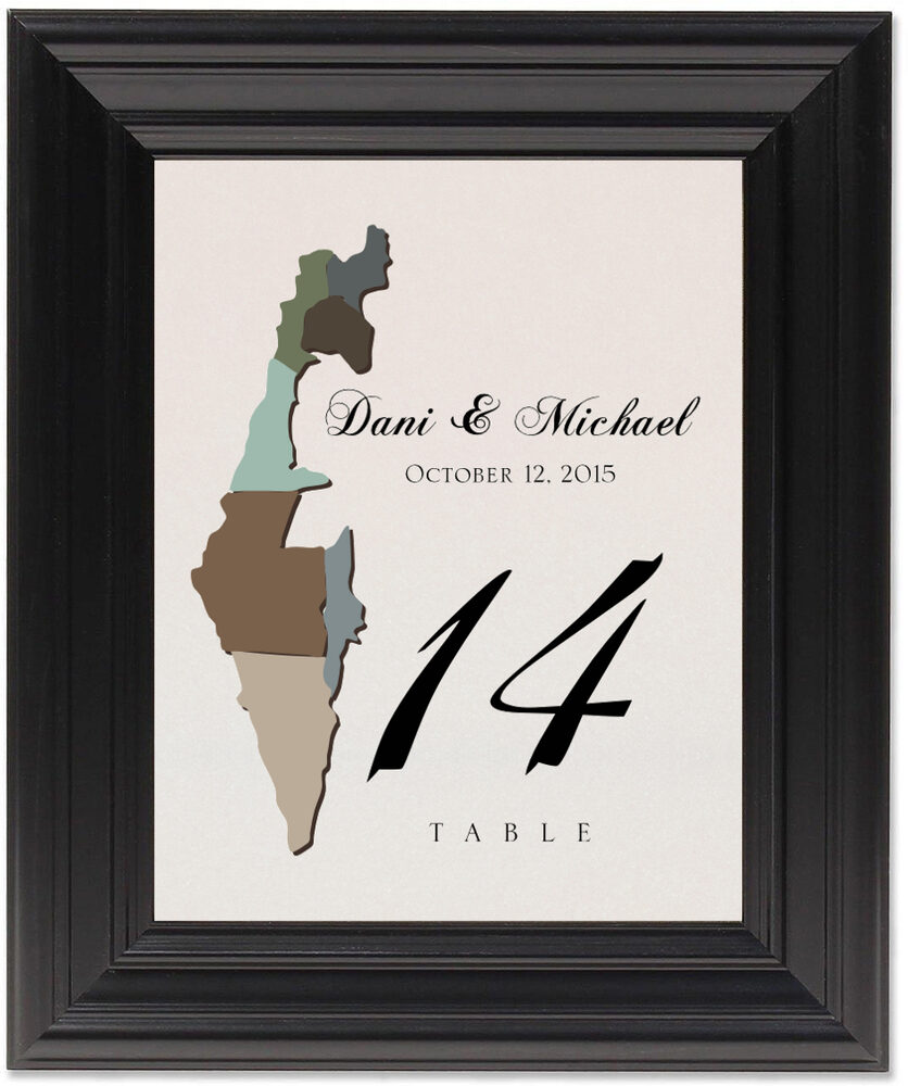 Framed Photograph of Map of Israel Table Numbers