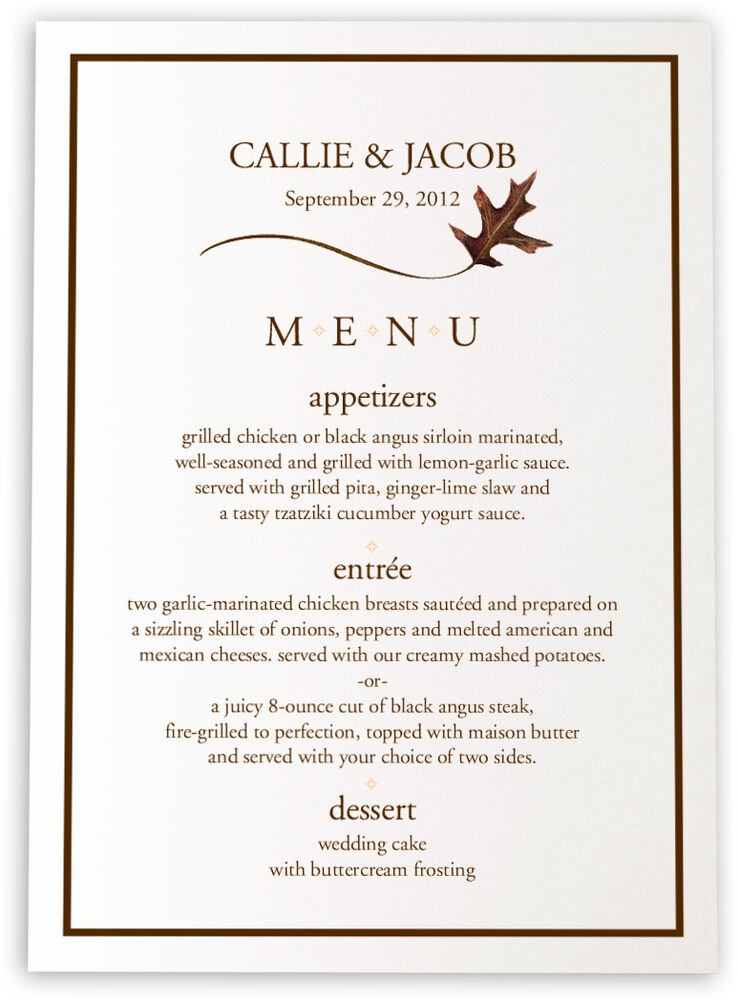 Photograph of Oak and Acorn Wedding Menus
