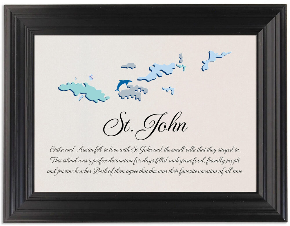 Framed Photograph of Map of the Virgin Islands 2 Memorabilia Cards