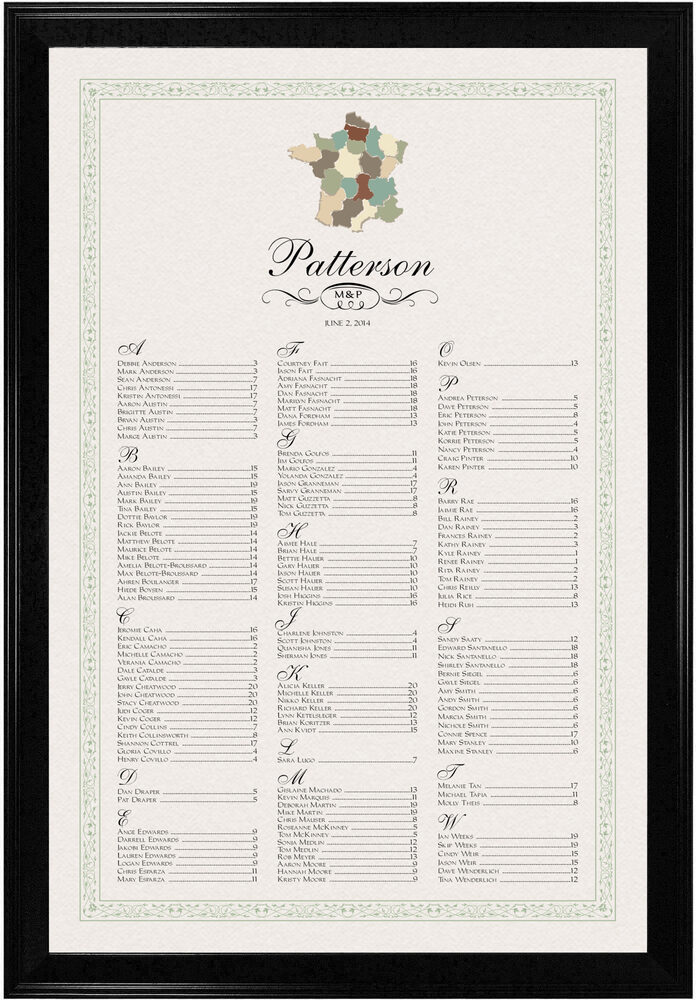 Photograph of Map of France Seating Charts