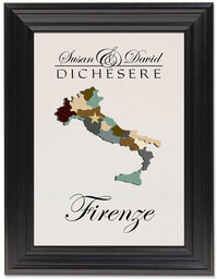 Framed Photograph of Map of Italy Table Names