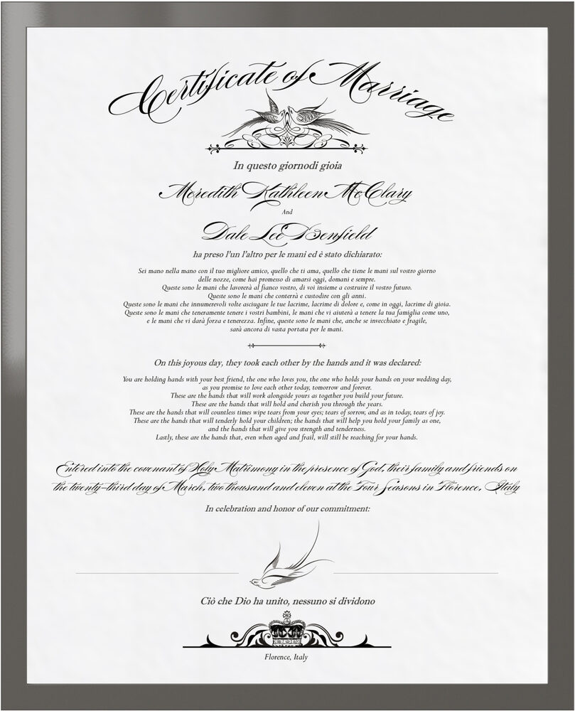Photograph of Italian Wedding Certificates