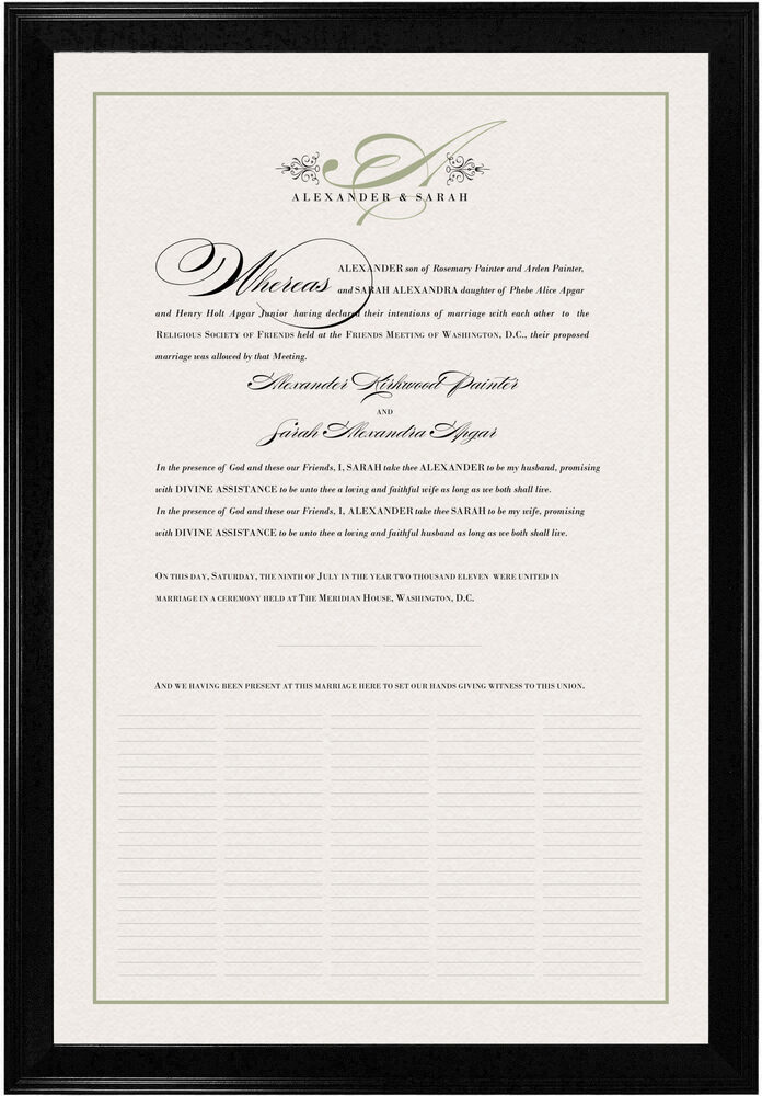 Photograph of Quaker Justified Wedding Certificates