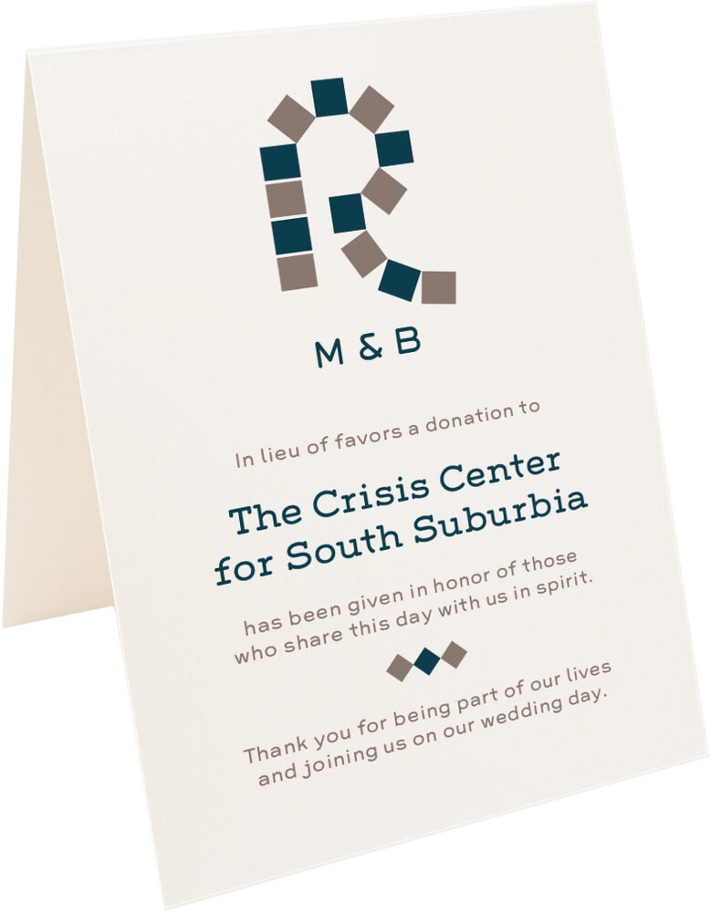 Photograph of Tented Contemporary Monogram 44 Donation Cards