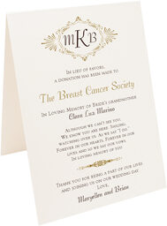 Photograph of Tented Carmine Tango Monogram Donation Cards