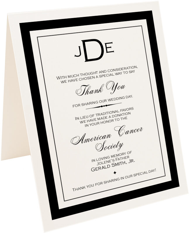 Photograph of Tented Copperplate Monogram Donation Cards