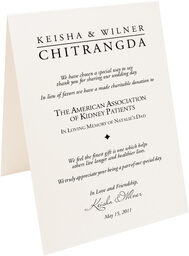 Photograph of Tented Garamond Monogram Donation Cards