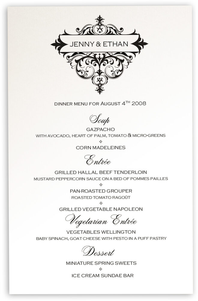 Photograph of Abbey Cocktail Wedding Menus