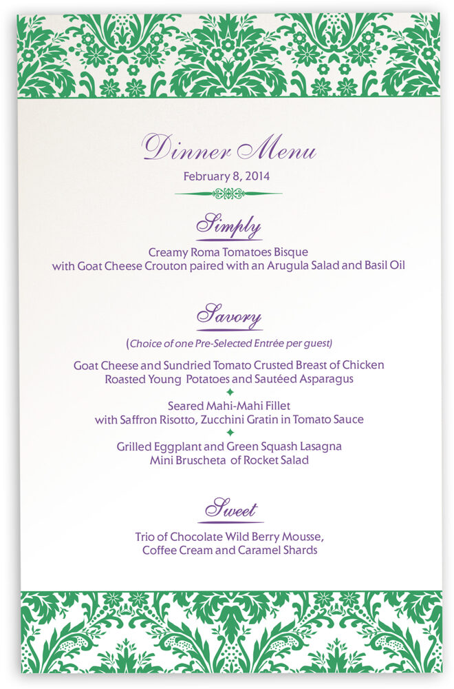 Photograph of Damask Twist Wedding Menus