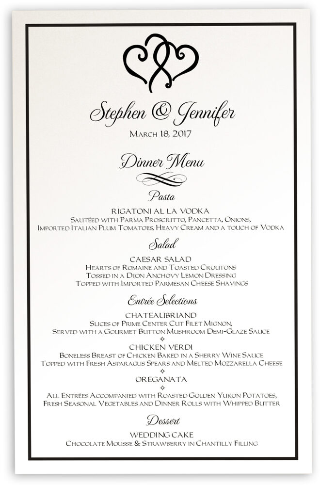 Photograph of Linked Hearts Wedding Menus