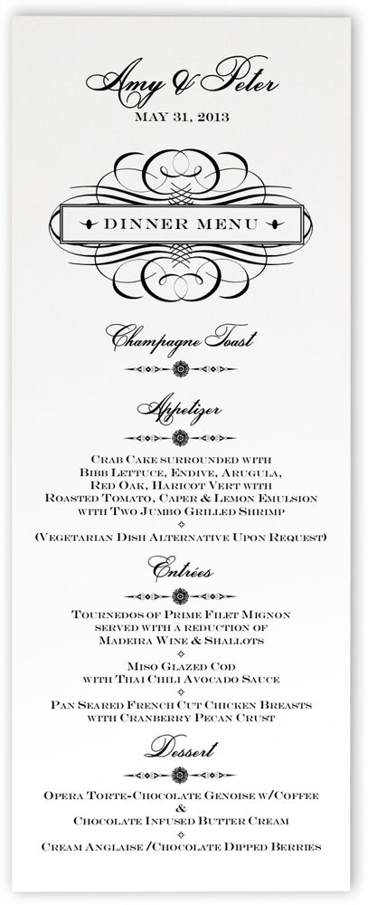 Photograph of Oval Flourish Wedding Menus