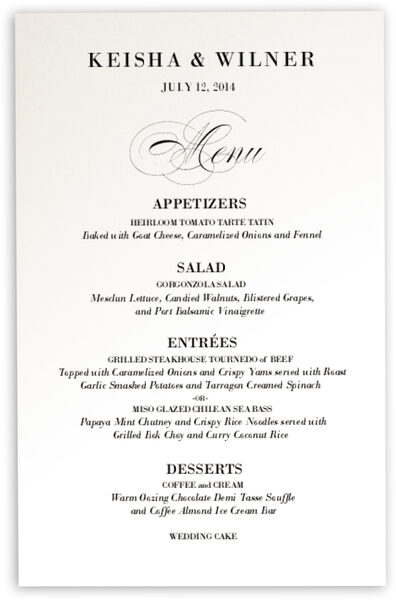 Poem Script Monogram Wedding Menu Card Documents And Designs