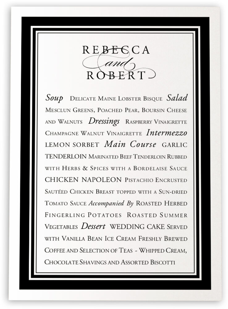 Photograph of Something Old, Something New Wedding Menus