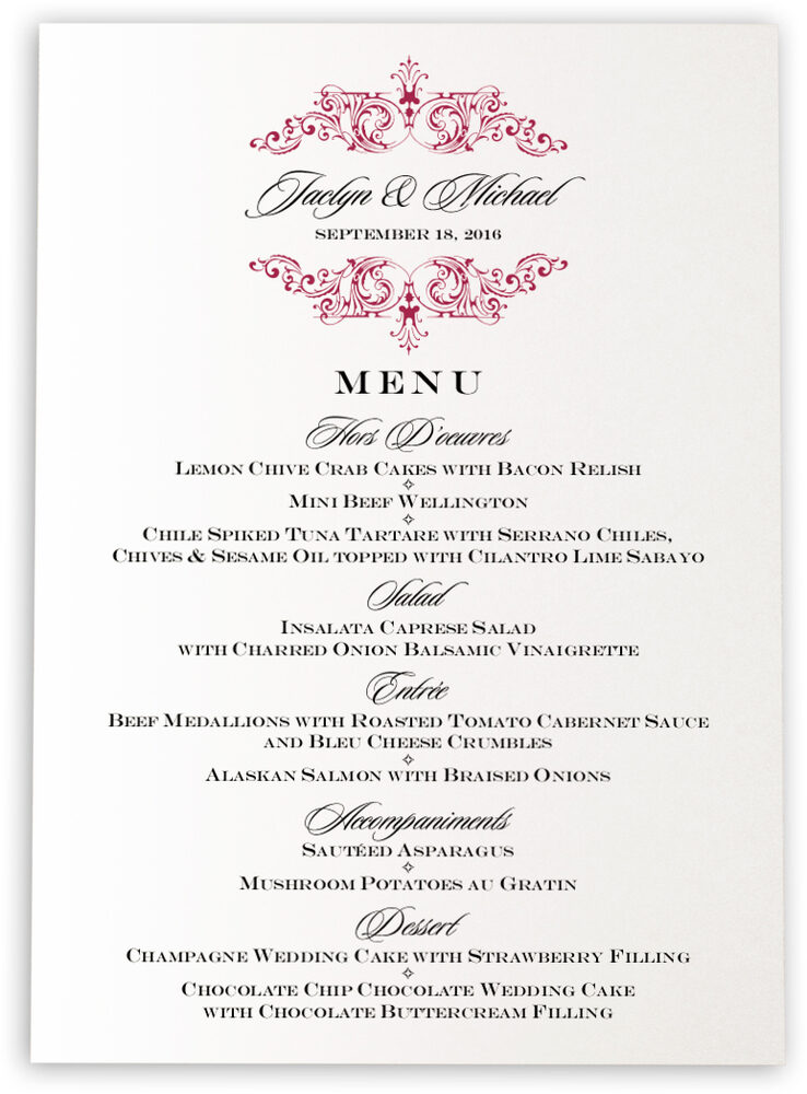 Photograph of Song Wedding Menus