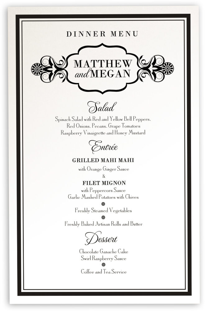 Photograph of Time Traveler Wedding Menus