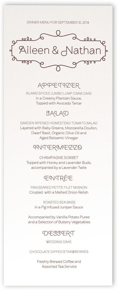 Photograph of Brownstone Brackets Wedding Menus