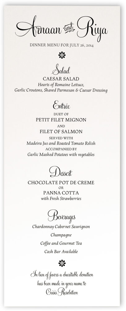 Photograph of Feel Script Monogram Wedding Menus