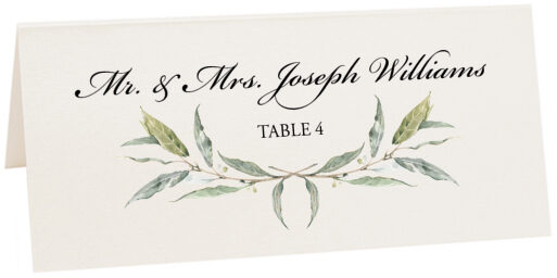 Photograph of Tented Laurel Wreath and Greenery Place Cards