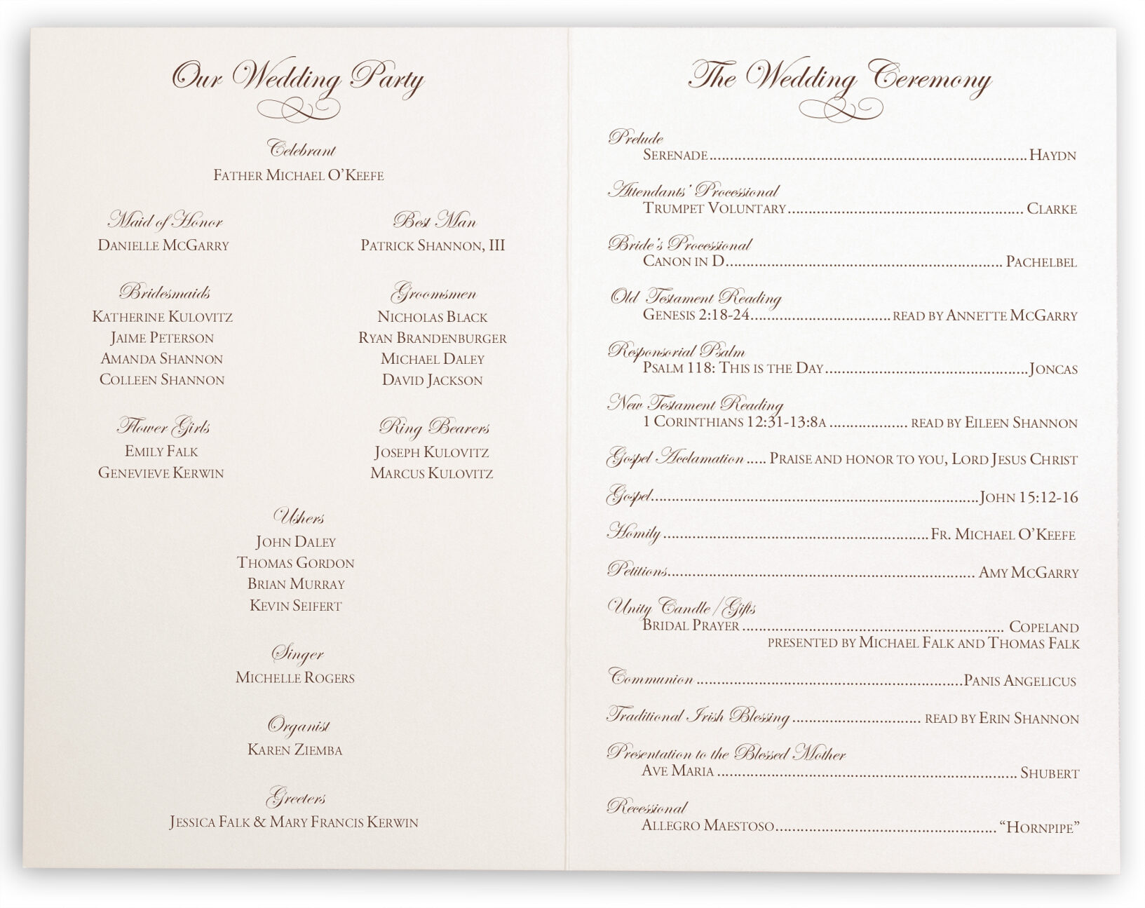 Edwardian Watermark And Brown Celtic Leaf Border Wedding Program