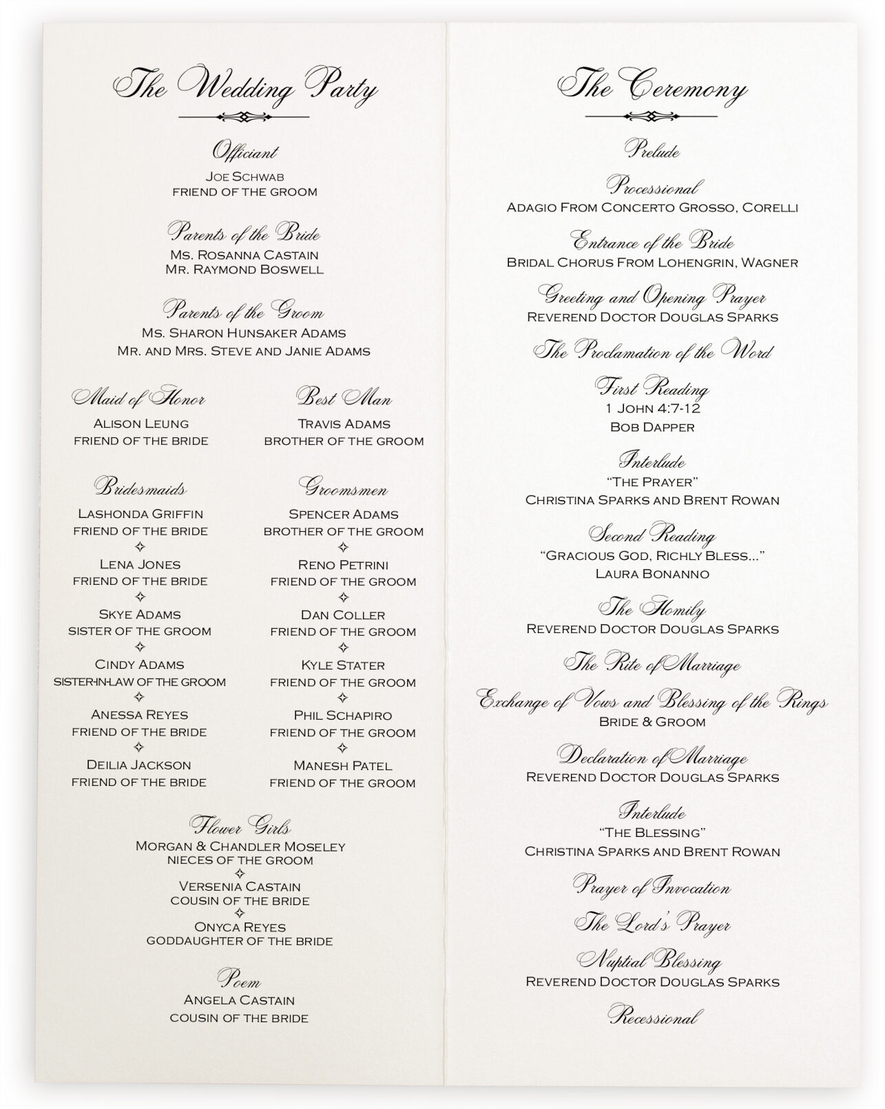 Only Calligraphy Classic Wedding Church Program Simple Elegant