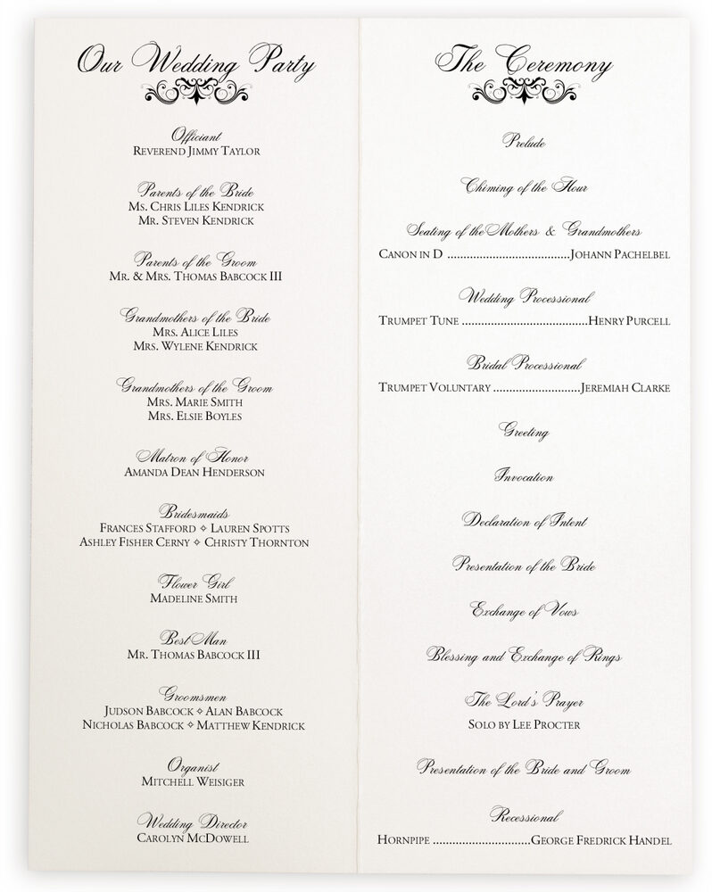 Photograph of Spiral Swirl Top and Bottom Wedding Programs