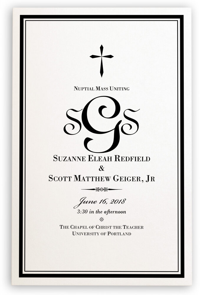 Photograph of Typo Upright Monogram Full Catholic Mass (12 Pages) Wedding Programs