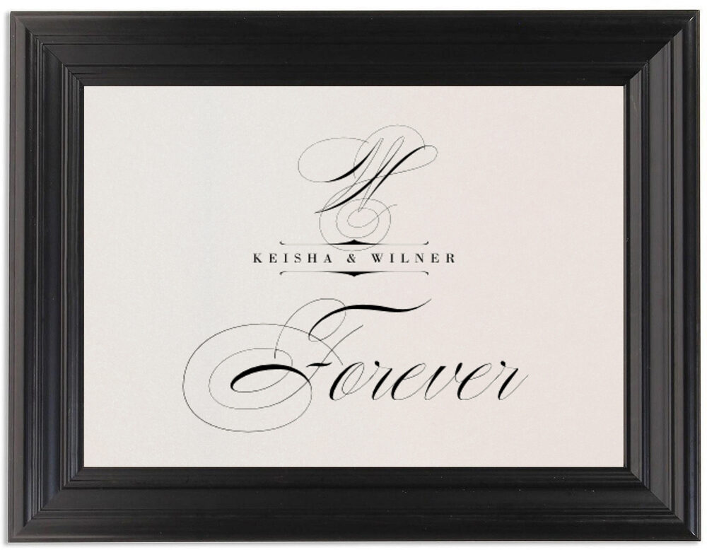 Framed Photograph of Poem Script Monogram Table Names
