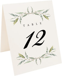 Photograph of Tented Laurel Wreath and Greenery Table Numbers